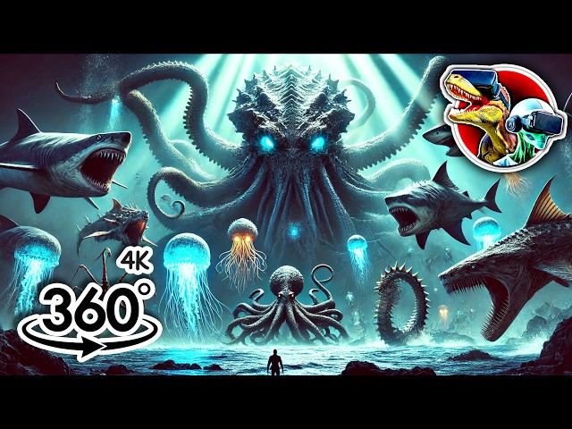 100 Movie Sea Monster Size Comparison in 360 | 360 video 4K