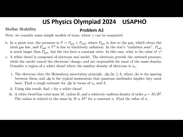 US  Physics Olympiad 2024 USAPHO Problem A2. Mechanics. Stellar Stability.