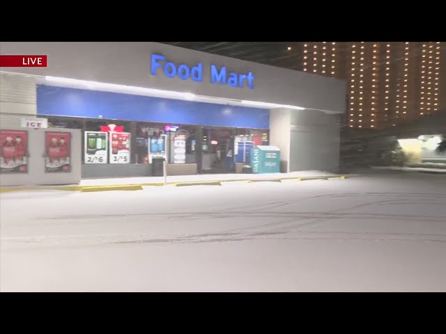 Snow covers the Food Mart in Panama City Beach