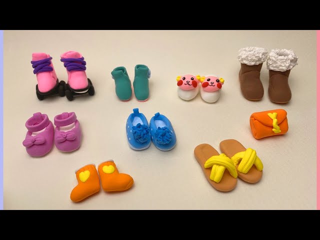 DIY How to Make Clay Miniature Doll Shoes, Doll bag| DIY Miniature Footwear, Bag #clayshoes #claytoy