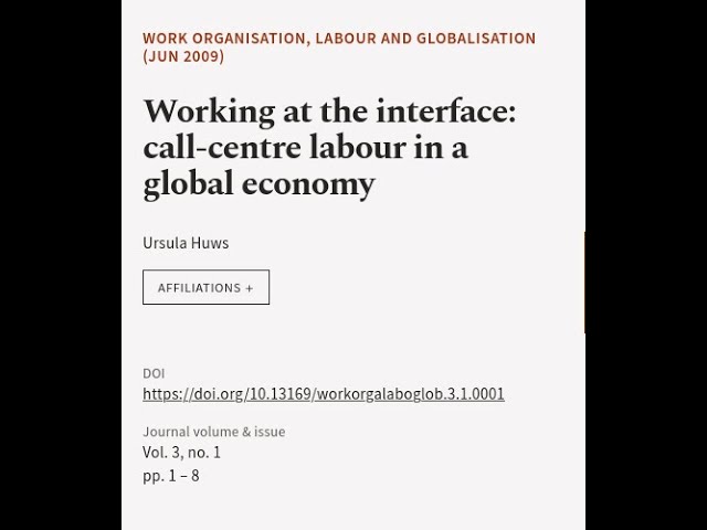 Working at the interface: call-centre labour in a global economy | RTCL.TV