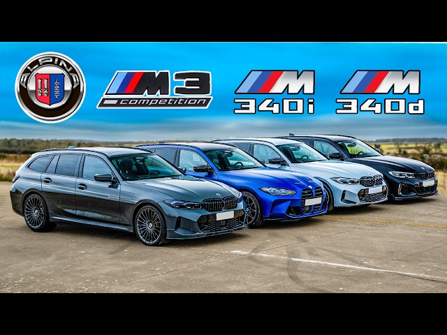 Alpina B3 v BMW M3 v M340i v M340d: Touring DRAG RACE