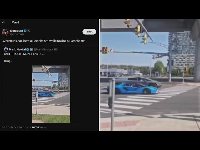 'The Cybertruck dusts the Lamborghini!' | Viral video shows two drivers apparently racing in Leesbur