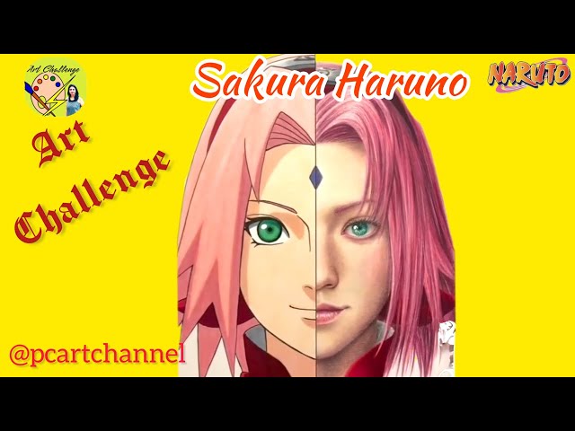 Drawing Sakura Haruno Anime vs Realistic  (Real Time) | #naruto #pcartchannel