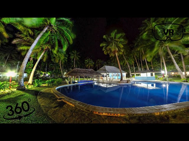 360° VR Picture+: Tropical beach resort 2: Nighttime at the pool🌙, Time to unwind.