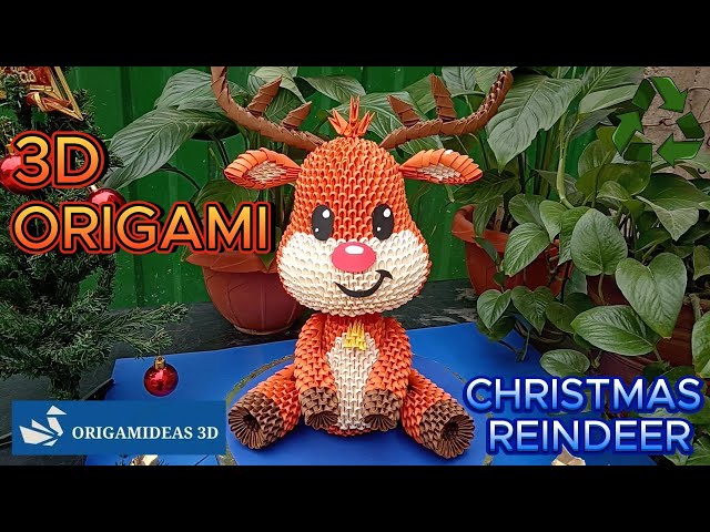 Christmas Reindeer in 3D Origami with reusable paper | Reno Navideño | Origamideas 3D