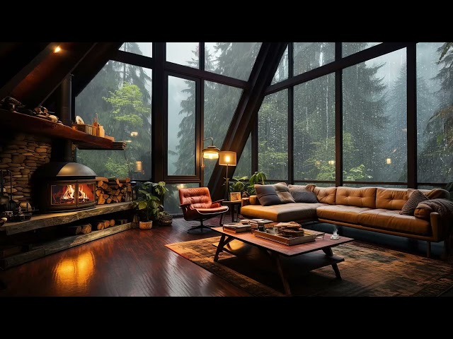 "Peaceful Forest Scenic" Cozy Attic House Ambience with Smooth Instrumental Jazz Music For Relax