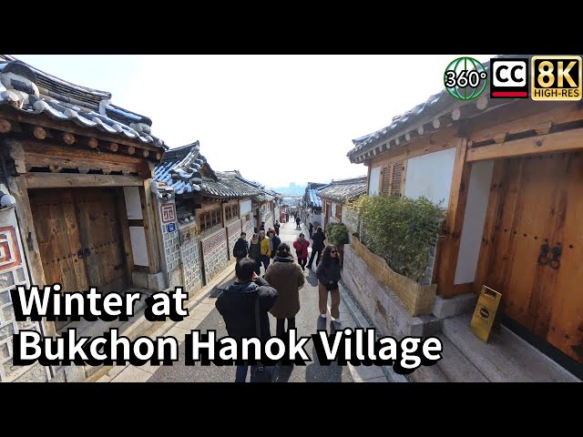 Winter Scenery of Bukchon Hanok Village, Travel to Seoul, Korea. 8K 360 VR Video.