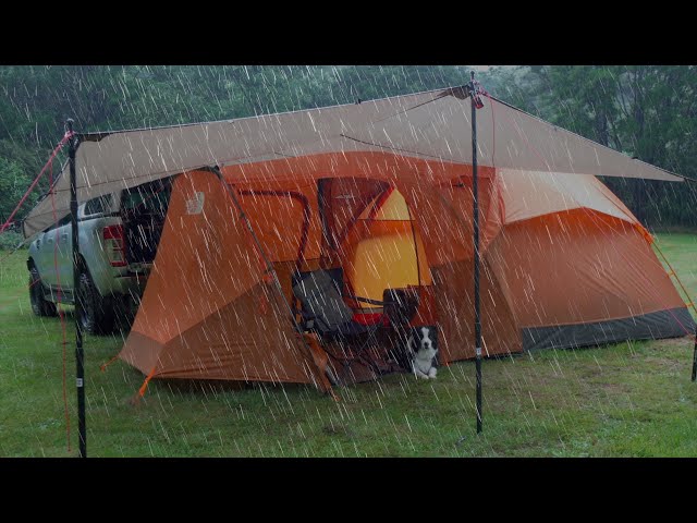 Car CAMPING in RAIN - North Face TENT