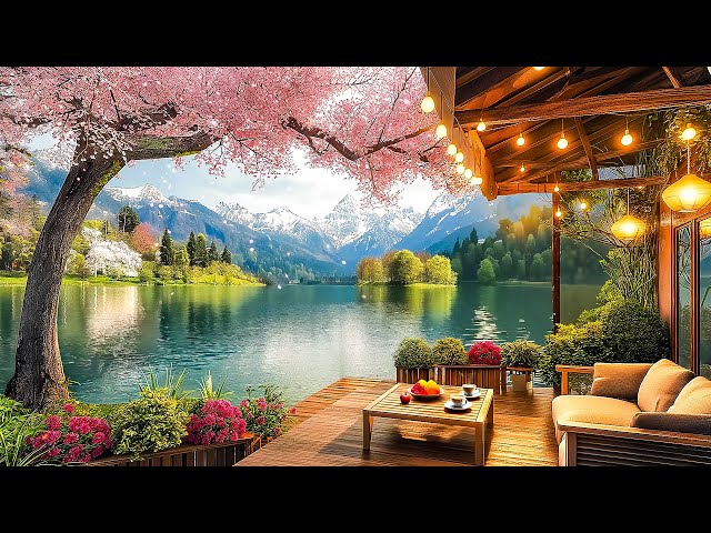 Happy Spring Morning in Outdoor Coffee Shop Ambience ☕ Relaxing Piano Jazz Music for Stress Relief