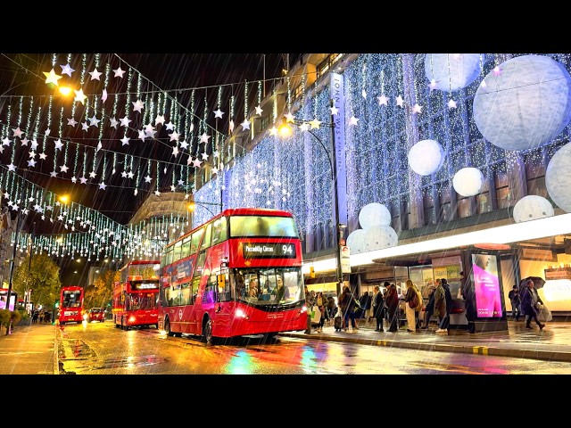 Rainy London Christmas Lights 2024 ✨ Covent Garden to Marylebone Village Walk Tour 🎄 4K HDR