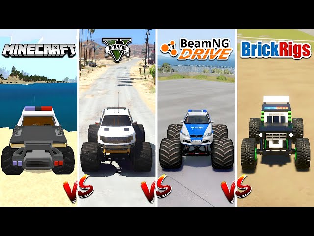 MINECRAFT POLICE MONSTER TRUCK vs GTA 5 vs BEAMNG vs BRICKRIGS - WHICH IS BEST POLICE MONSTER TRUCK?