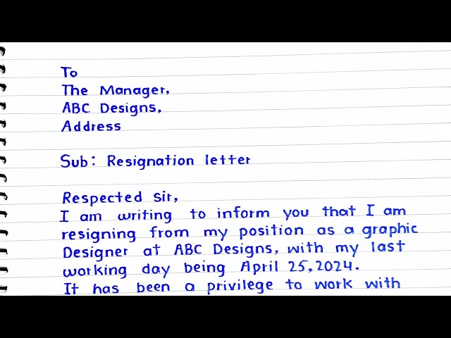 Resignation letter | Handwriting | Graphic designing job