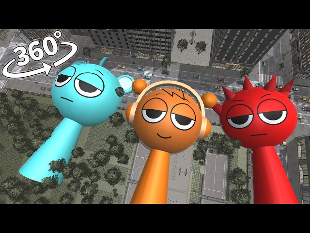 Incredibox Sprunki Oren, Sky, Raddy appear in the city 360° VR