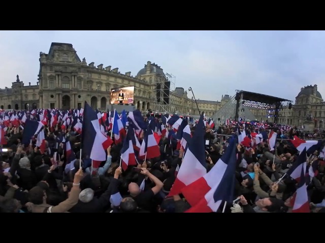 VIDEO 360 : Macron's supporters celebrate outside Le Louvre museum