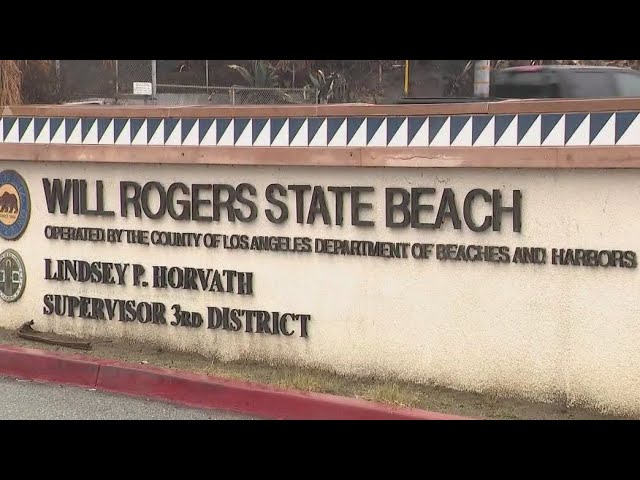 Fire debris collection site at Will Rogers State Beach