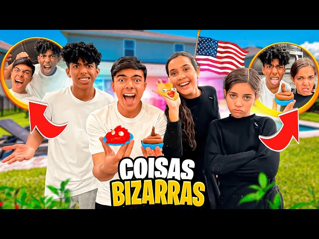 FIZEMOS COMIDAS BIZARRAS COM O GABRIEL E AS IRMÃS PINA!🤣🇺🇸 *15 MINUTOS SEM CORTE