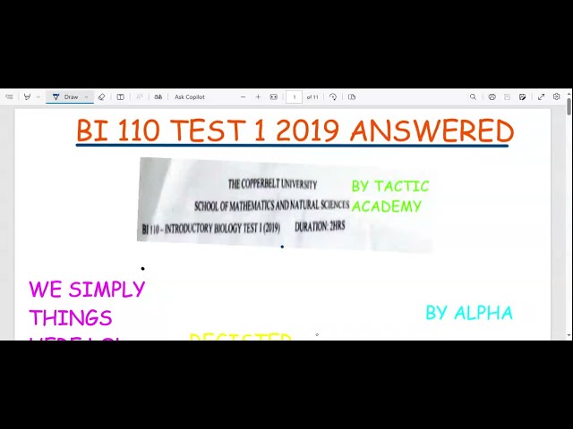 BI 110 2019 TEST ONE ANSWERED 💯