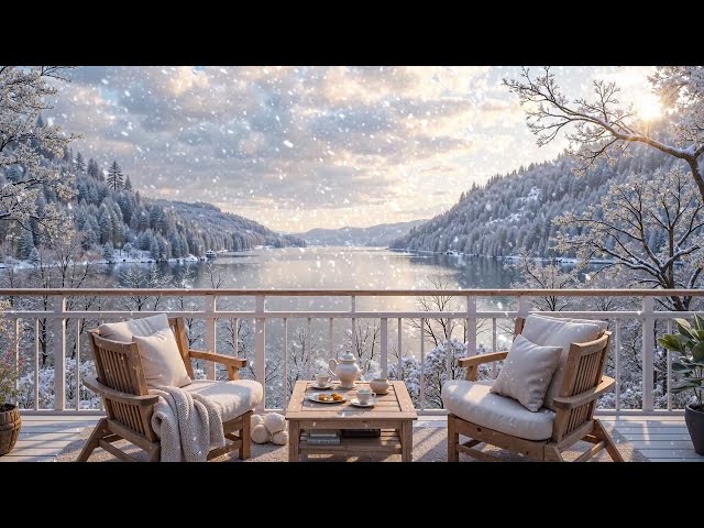 ❤Sweet Winter Air On The Lakeside Balcony ❄ Cozy Porch Space With Relaxing Piano Music