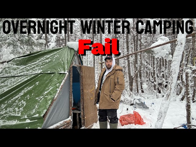 1st Winter Overnight at the log cabin (fail video) #survival #camping #outdoors #nature