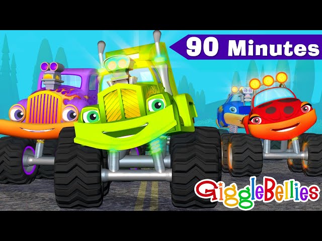 Monster Truck Racers Learn Colors of The Rainbow | Monster Trucks Cartoons | GiggleBellies