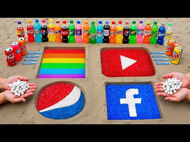 YouTube, Pop It, FaceBook and Pepsi Logo in the Hole with Orbeez, Popular Sodas & Mentos