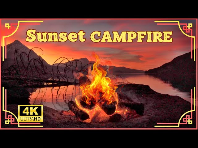 🔥10 Hours of Relaxing Lakeside Campfire at Sunset in 4K UHD: Stress Relief, Meditation & Deep Sleep