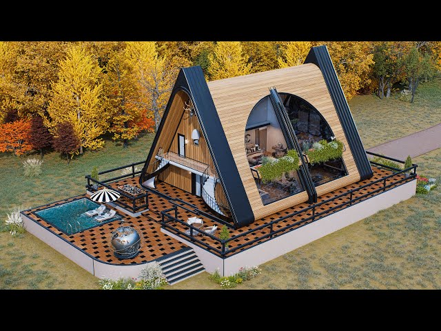 42' x 62' (13m x 19m) Luxury A-Frame Cabin w/ Perfect Interior Design - Elegant & Perfect