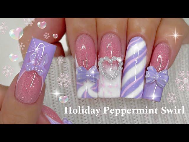 Winter Polygel Lilac Peppermint Candy Full Nail Tutorial | Step-By-Step | Beginner Friendly