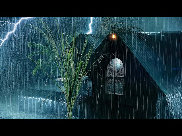 Sleep Immediately in 3 Minutes with Heavy Pouring Rain & Powerful Thunder on Tin Roof of Cozy House