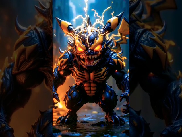 Venom Pikachu Hybrid, Lightning Monster Unleashed! ⚡🔥 #hybrids ​​​​ #animals  #fusion  #shortsfeed