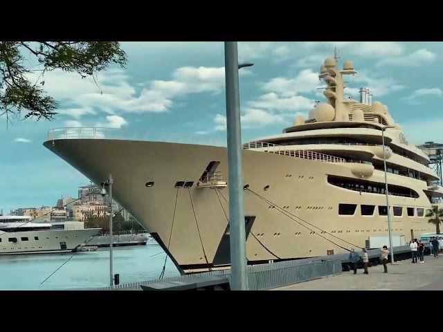 Barcelona 4K. The Super Yacht Of Russian Billionaire Alisher Usmanov.