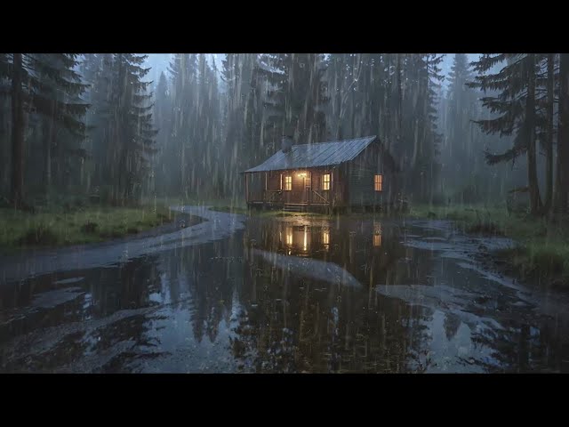 Goodbye Insomnia With Heavy RAIN Sound | Rain Sounds On Old Roof In Foggy Forest At Night, ASMR