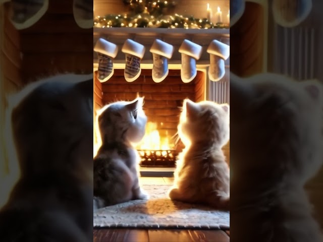 Relaxing Christmas Music and Crackling Fireplace Sounds | Cute Kittens Xmas Ambience #christmasmusic