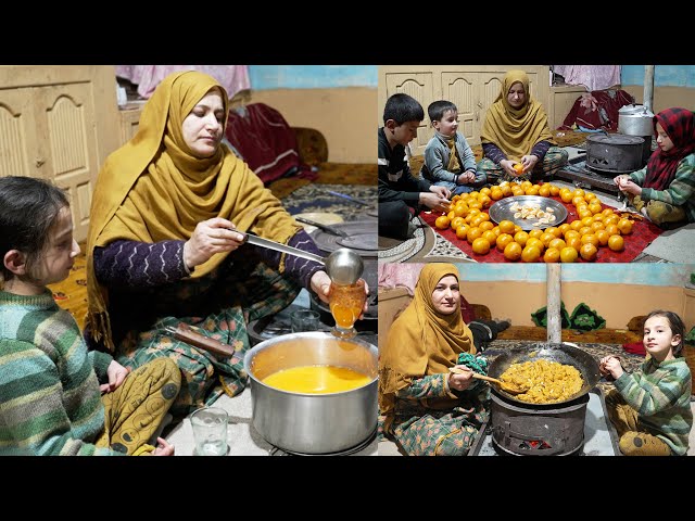 How To Make Orange Juice In Village Style | Making Orange Kesari Dessert In Traditional Winter Room