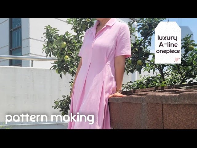 [eng sub] Linen, A-line dress pattern drawing 2 (color, sleep pattern)