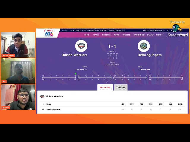 Hockey India League live watchalong Odisha warrior vs Delhi SG Pipers