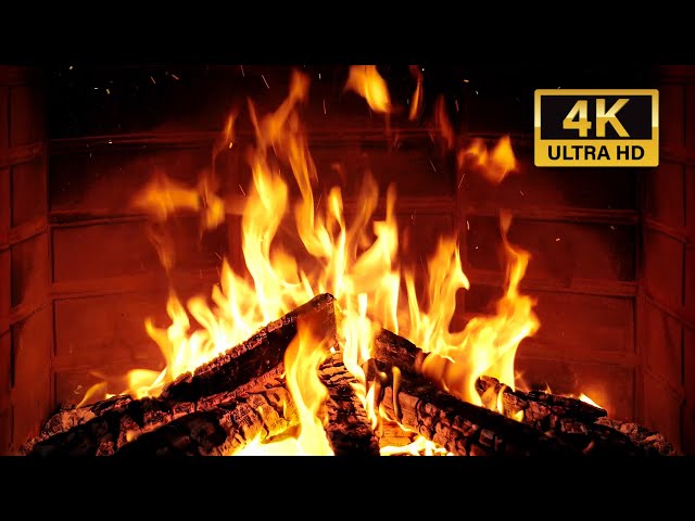 🔥 Fireplace 4K NO ADS (12 HOURS). Fireplace with Crackling Fire Sounds | feu de cheminée 4K UHD