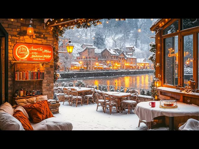 Cozy Winter Ambience ❄️ Smooth Jazz Music in Canalside Coffee Shop Ambience for Relax, Work, Study