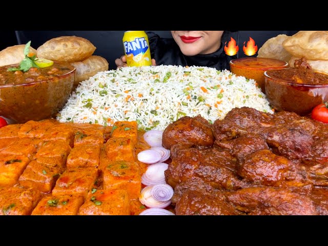 ASMR EATING FRIEDRICE,CHICKEN CHANGEZI,PANEER BUTTER MASALA,PURI WITH CHOLE