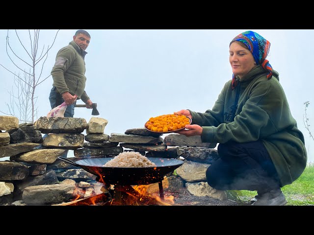 Just Relax and Watch this Recipe for Incredibly Delicious PILAF Cooking in the Foggy Mountains!