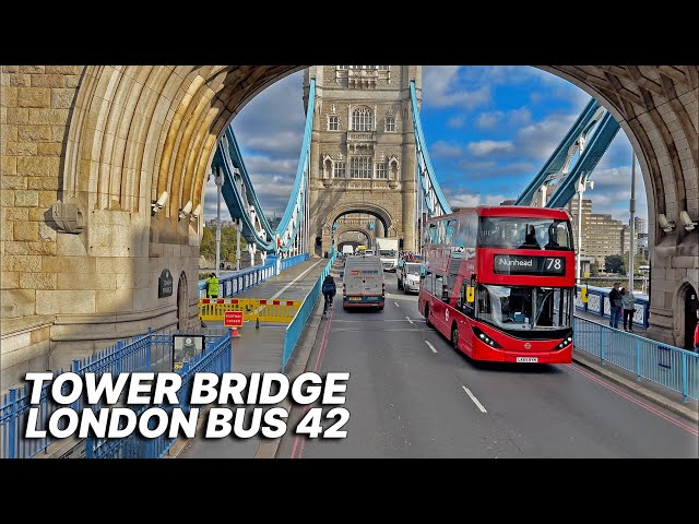 LONDON Bus crossing the Tower Bridge - Route 42 - From south London to the city's financial district