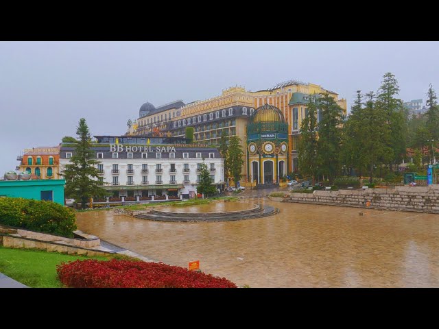 Panoramic view of Sapa town during storm Yagi