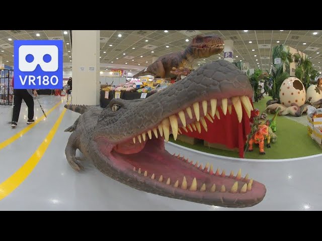 3D 180VR 4K Giant Alligator with its mouth open and Dinosaur