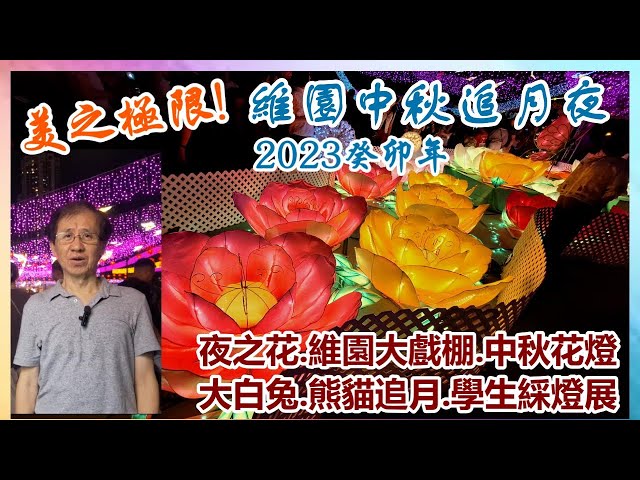 【華哥好閒情】美之極限！維園中秋追月夜2023癸卯年／夜之花˙維園大戲棚˙中秋大花燈˙大白兔˙熊貓追月˙學生綵燈展／