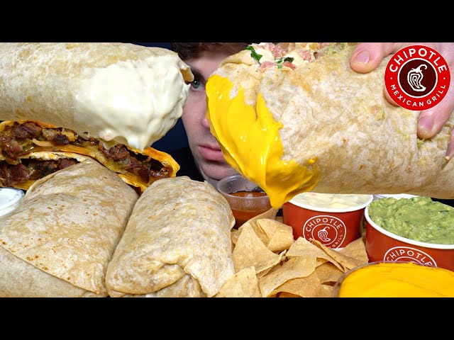 ASMR MUKBANG CHIPOTLE GIANT BURRITOS CHIPS CHEESE STEAK QUESADILLA | WITH CHEESE