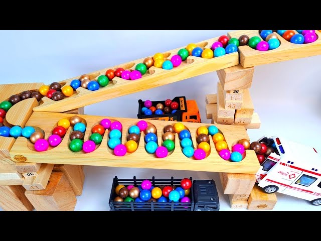 Marble Run ASMR Race ☆ HABA Slope & Dump Truck Excavator Tronton Truck Tractor Garbage Truck #4k