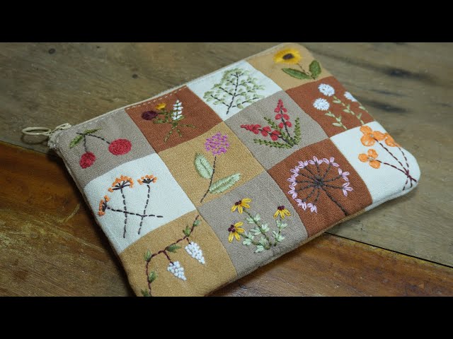 DIY Patchwork Purse with 12 Easy Embroidery Designs