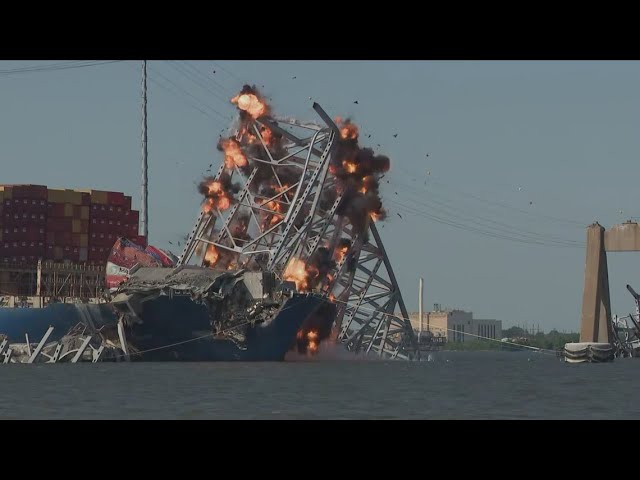 Demolition at Baltimore bridge collapse site