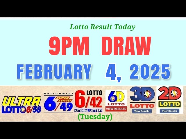 Lotto Result Today 9pm draw February 4, 2025 Swertres Ez2 Pcso